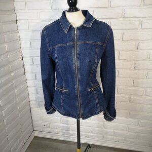 Together Ladies Size 12 Medium Wash Full Zip Fitted at the Waist Jean Jacket